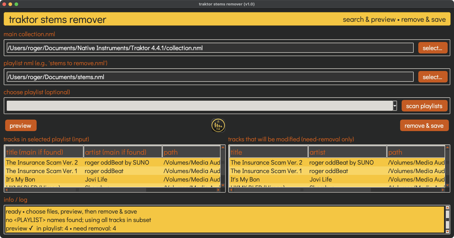 dB traktor stems remover app